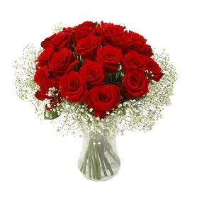 Rode rozen met gipskruid Titel «CityFlowers» in België»