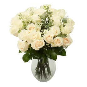 White roses with gypsophila Title «CityFlowers» in Belgium»