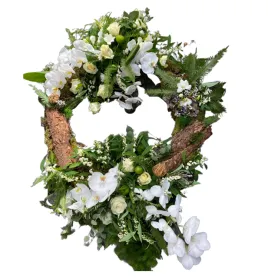 Wreath white with bark Title «CityFlowers» in Belgium»