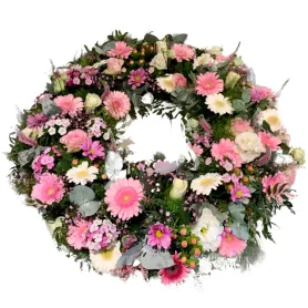 Funeral wreath pink Title «CityFlowers» in Belgium»