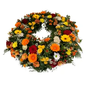 Funeral wreath orange Title «CityFlowers» in Belgium»