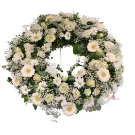 Funeral wreath with gypsophila Title «CityFlowers» in Belgium»