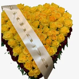 Yellow heart with ribbon Title «CityFlowers» in Belgium»