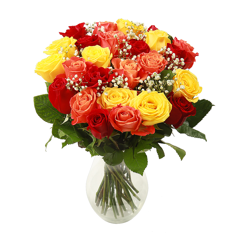 Roses avec gypsophile livré par un fleuriste local | CityFlowers